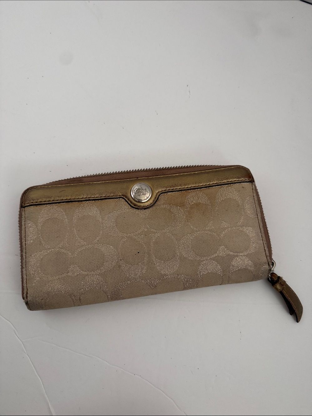 Coach Metallic Gold Signature Zip Wallet